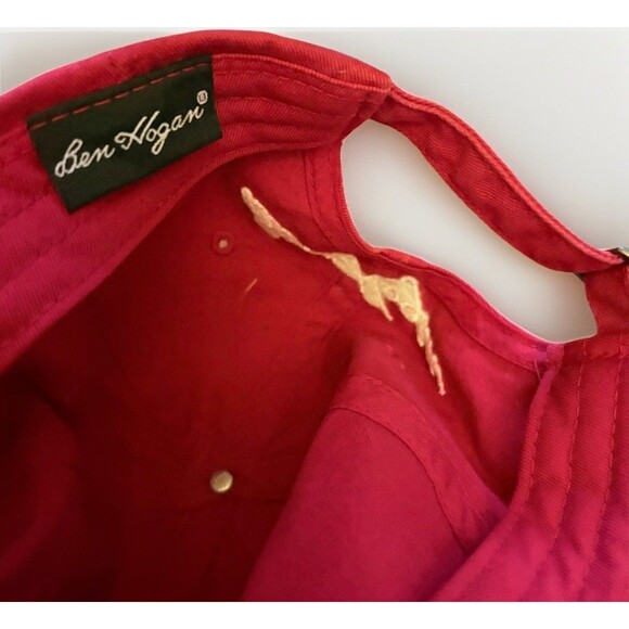 Ben Hogan Golf Hat Red W/ Starburst Logo Gold Trim Bill & Embroidered Signature - Picture 4 of 4